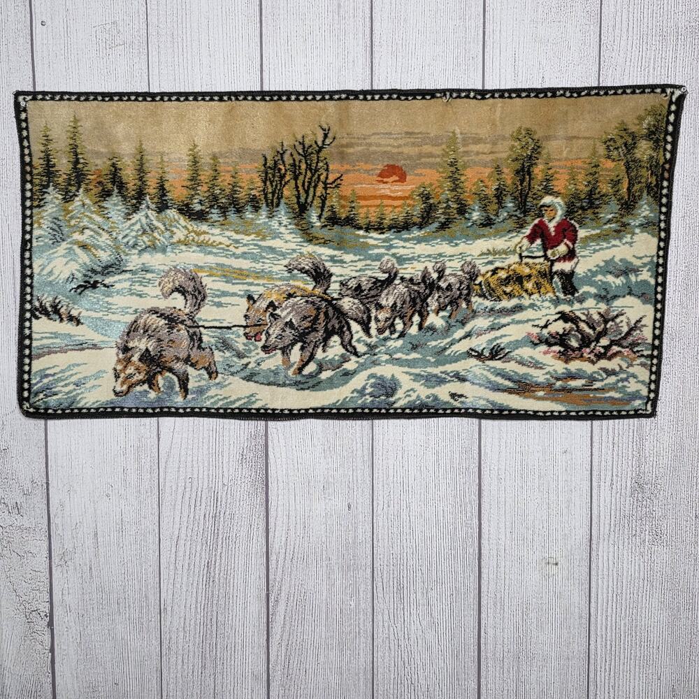 Vintage Winter Dogsled Tapestry Wall Hanging, 39x19.5